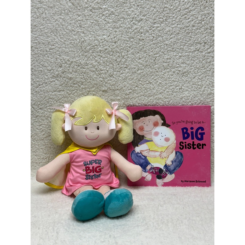 Big Sister Plush Doll and Book Set Pink Yellow Superhero Cape Marianne Richmond